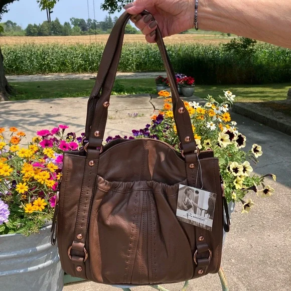 NWT B. Makowsky Bohemian Brown Leather & Rose Gold Hardware Shoulder Bag Boho - Picture 13 of 13